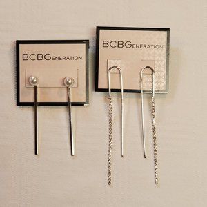 BCBGeneration Bar Drop Earrings Silvertone Set of